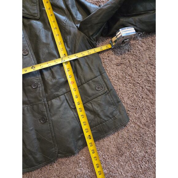 Cami 100% leather quilted lined jacket green button front 14W - Picture 6 of 6